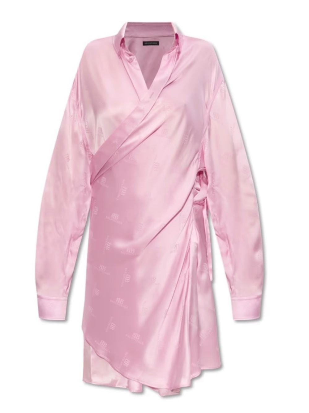 Balenciaga Pink Silk Wrap Midi Dress